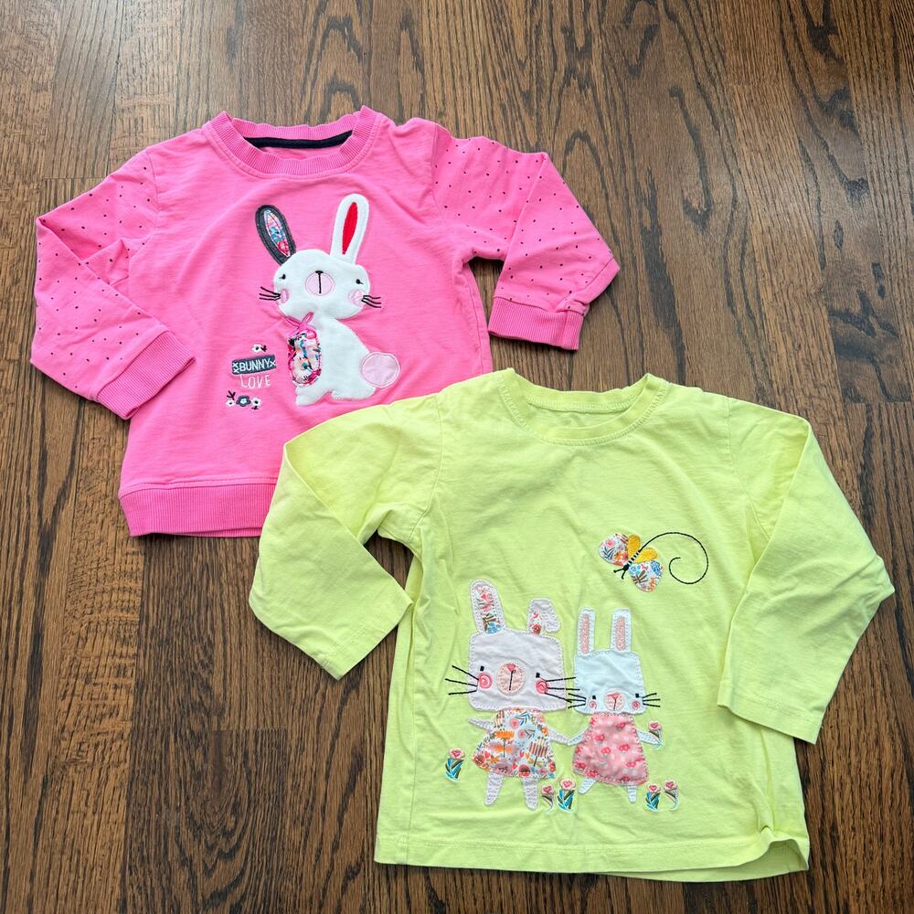 Girl's Easter Bunny Applique Spring Easter Long Sleeve Shirt Bundle- 4 Years